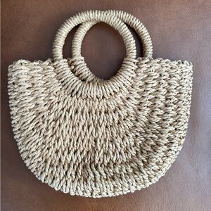 Natural Woven Round Handle Straw Bag